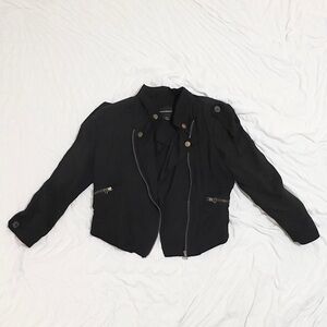 Club Monaco Cropped Moto Black Bomber Jacket | Medium Fit